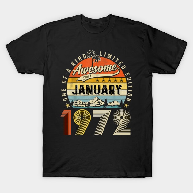 Awesome Since January 1972 Vintage 51st Birthday T-Shirt by Red and Black Floral